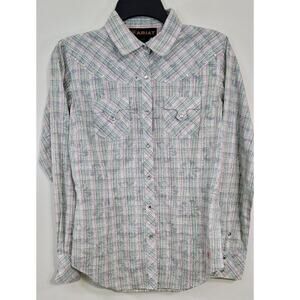 Ariat Shirt Womens Small Collared Plaid Cowgirl Western Understated Rodeo Shirt